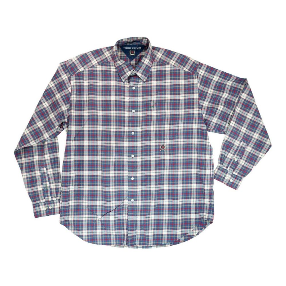 Vintage Tommy Hilfiger L/G Shirt Tartan Check Plaid Casual‎ Button Down ~ Men's